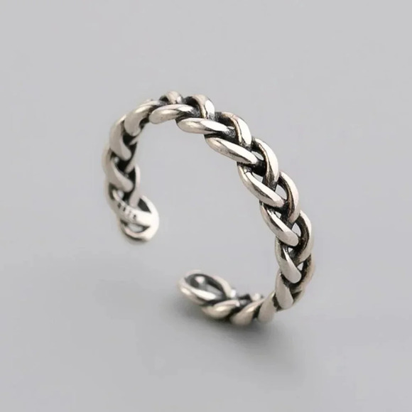 Minimalist 925 Sterling Silver Chain Ring Curb Chain Link Dainty Stackable Ring - Picture 2 of 5